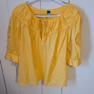 Old Navy Yellow Blouse with Crochet Sleeves
